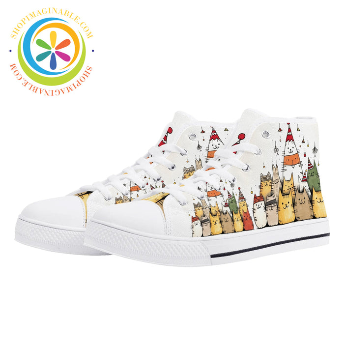 Holiday Cats Ladies High Top Canvas Shoes