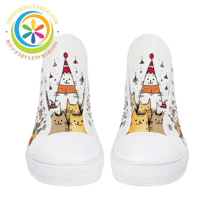 Holiday Cats Ladies High Top Canvas Shoes