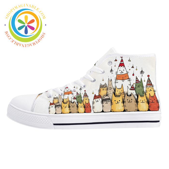 Holiday Cats Ladies High Top Canvas Shoes