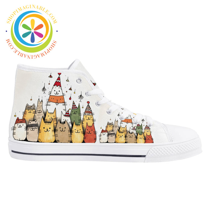 Holiday Cats Ladies High Top Canvas Shoes