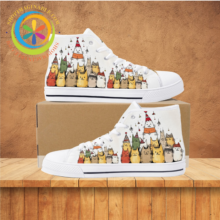 Holiday Cats Ladies High Top Canvas Shoes