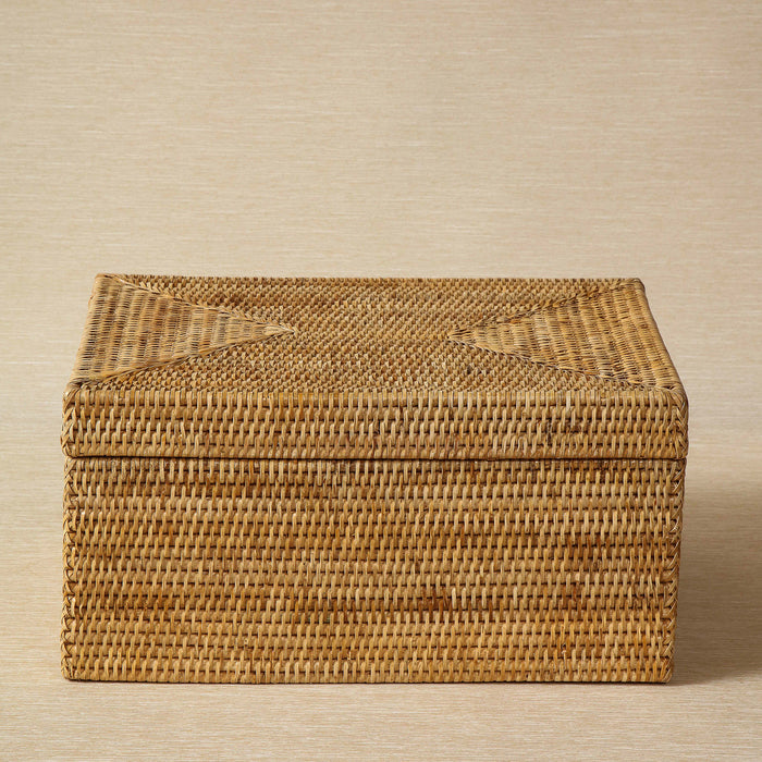 Honey brown rectangular rattan box with cut out