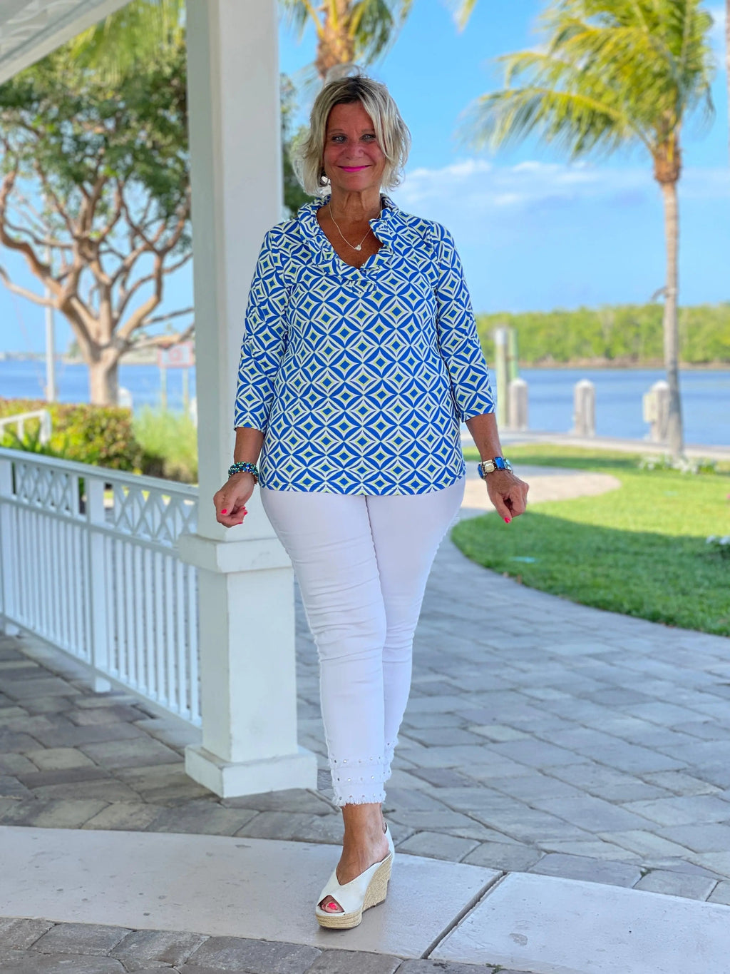 AQUA DIAMONDS  RUFFLE TOP