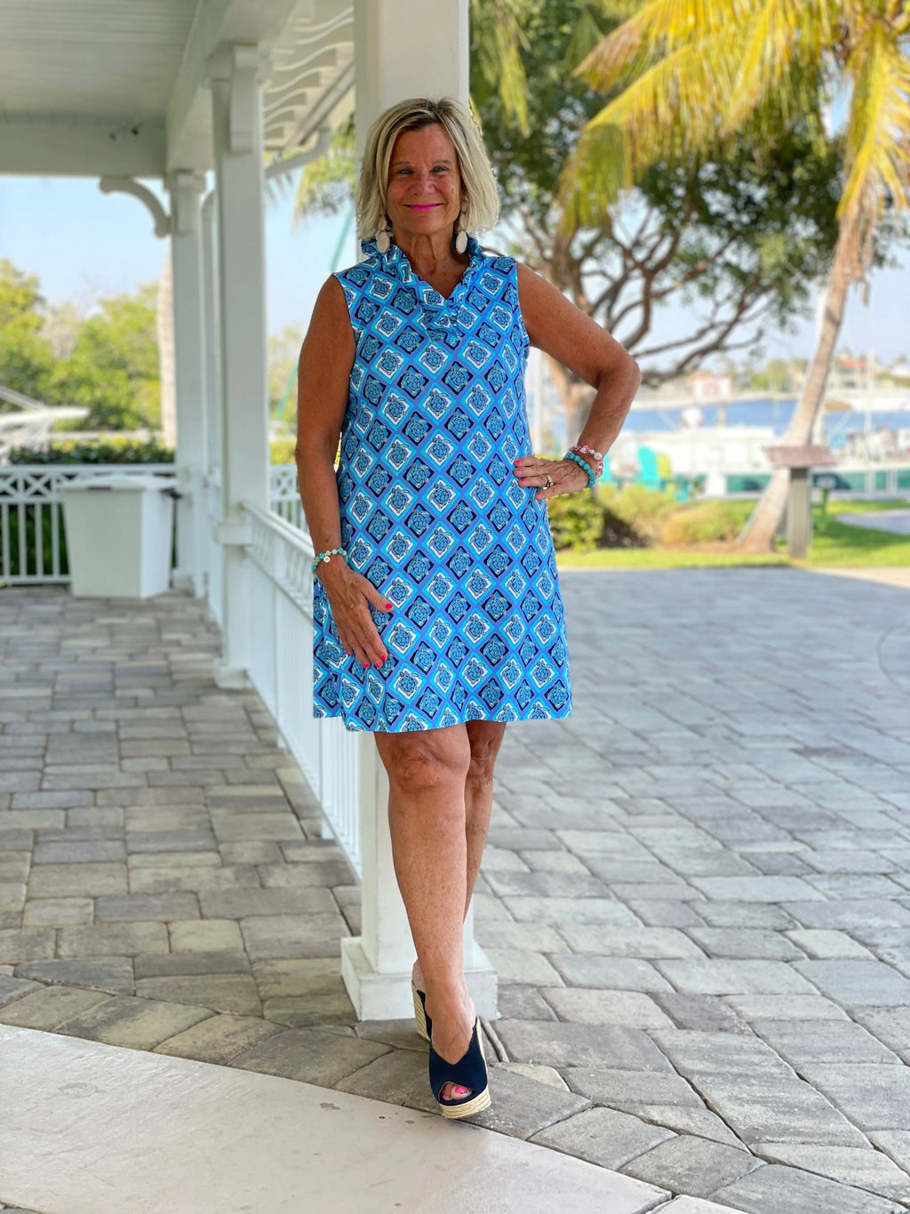 BAHAMA BLUE TURTLE RUFFLE DRESS