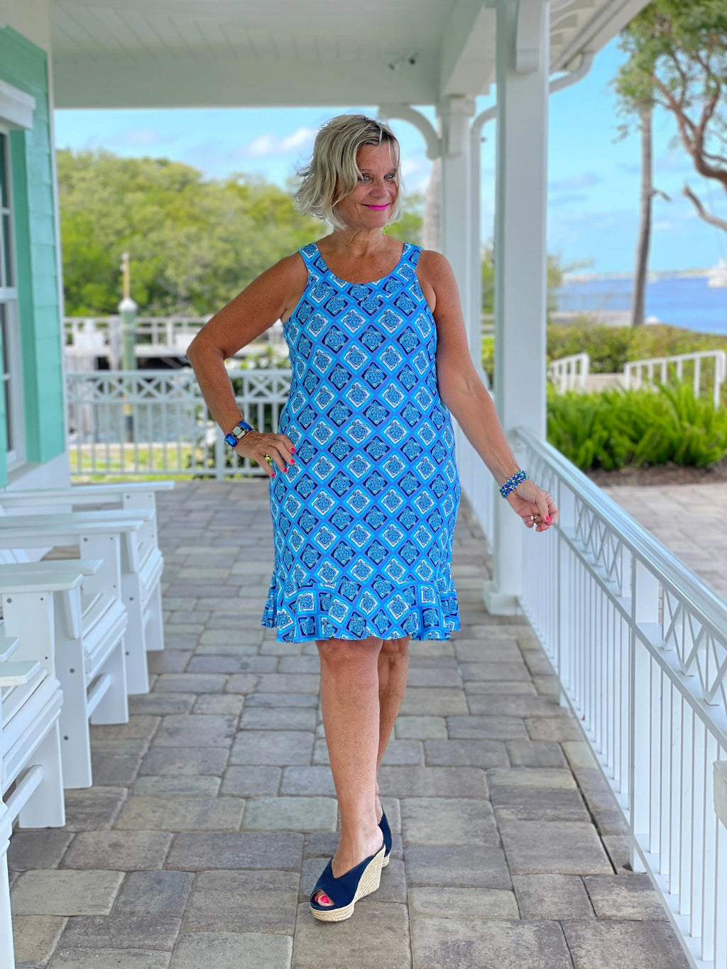 BAHAMA BLUE TURTLE HALTER  RUFFLE DRESS