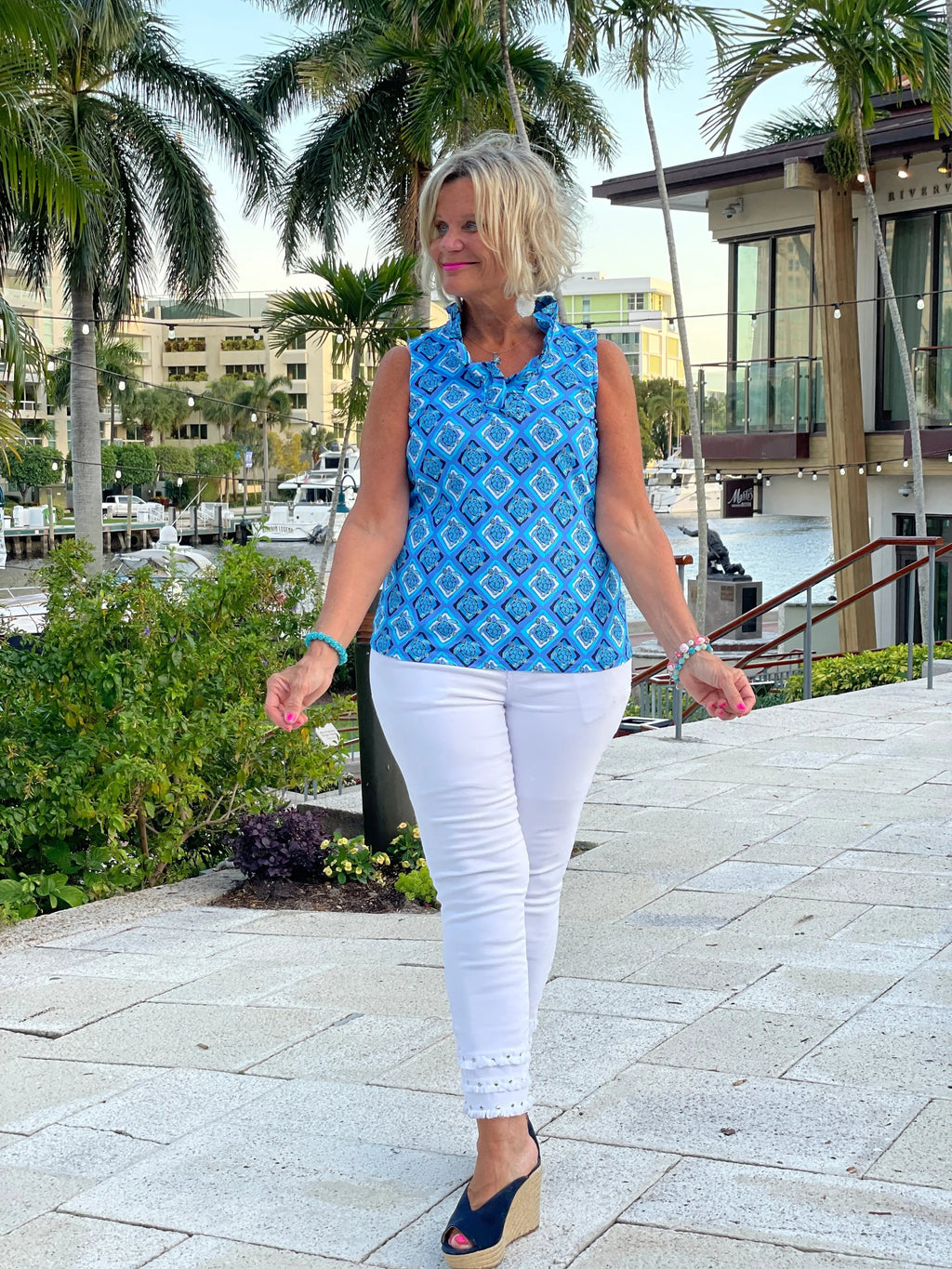 BAHAMA BLUE TURTLE SLEEVELESS RUFFLE