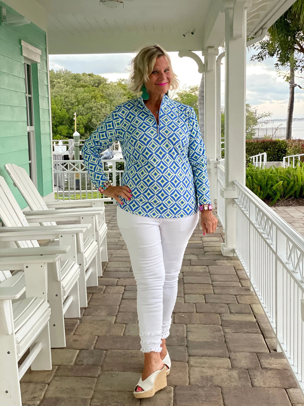 AQUA DIAMONDS  HALF ZIPPER