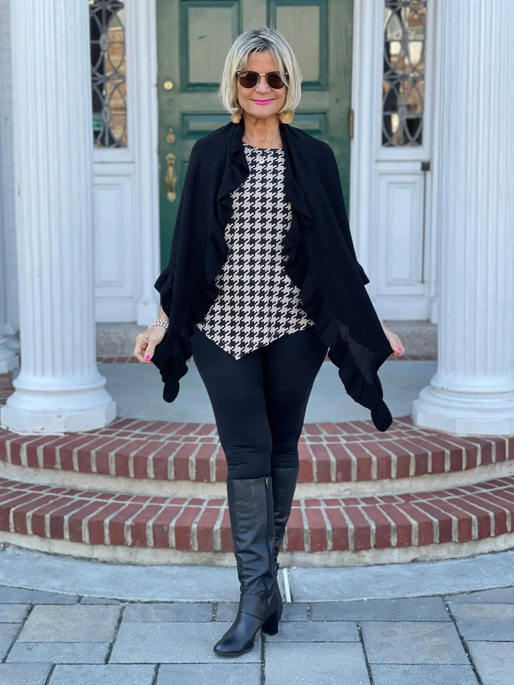 KHAKI HOUNDSTOOTH ASYMMETRIC TOP FINAL SALE