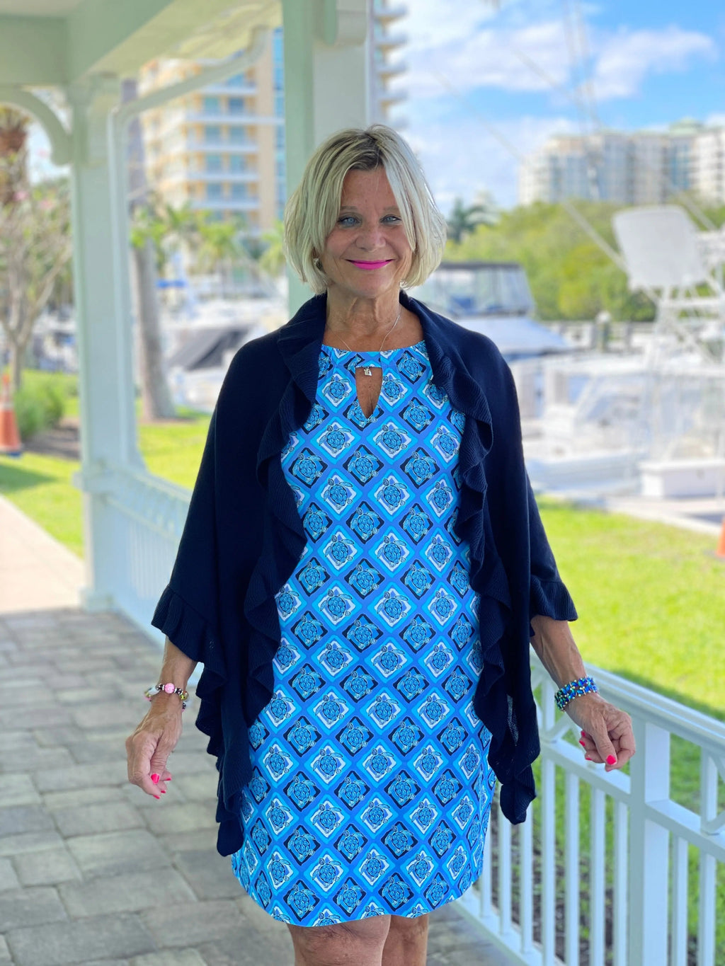 BAHAMA BLUE TURTLE KEYHOLE DRESS