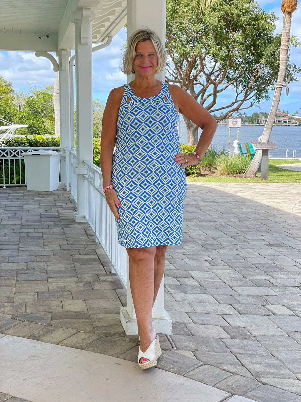 AQUA DIAMONDS SHIFT DRESS