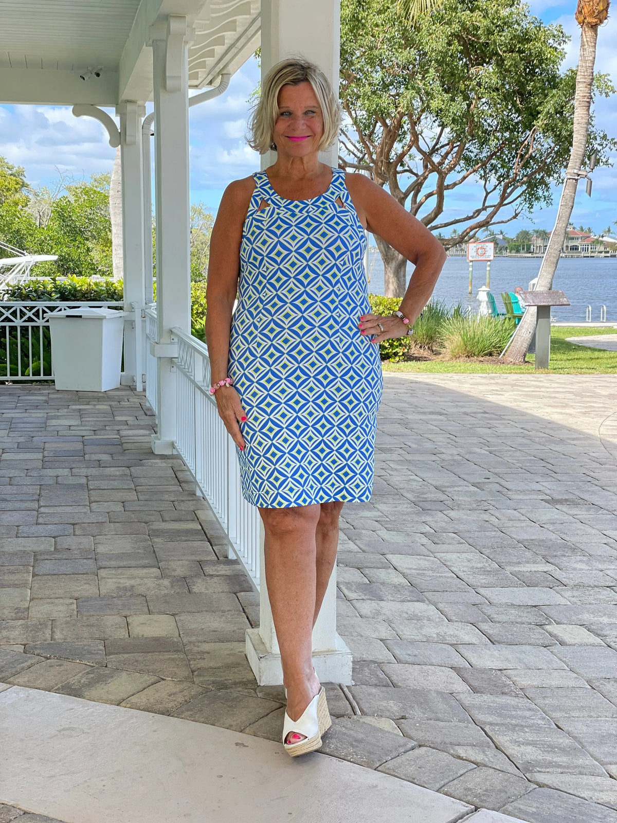 AQUA DIAMONDS SHIFT DRESS