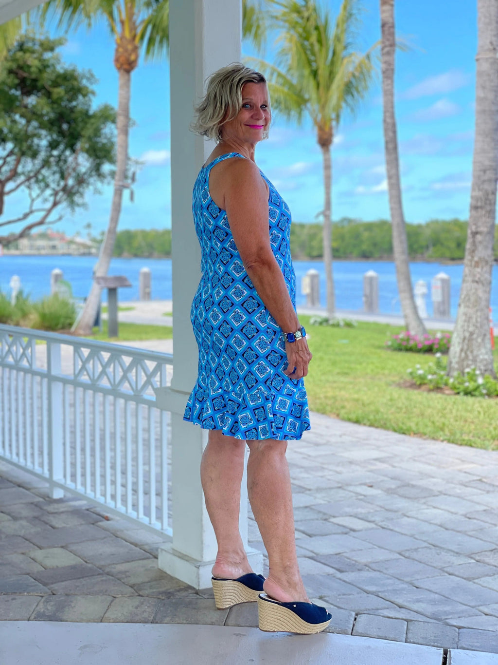 BAHAMA BLUE TURTLE HALTER  RUFFLE DRESS