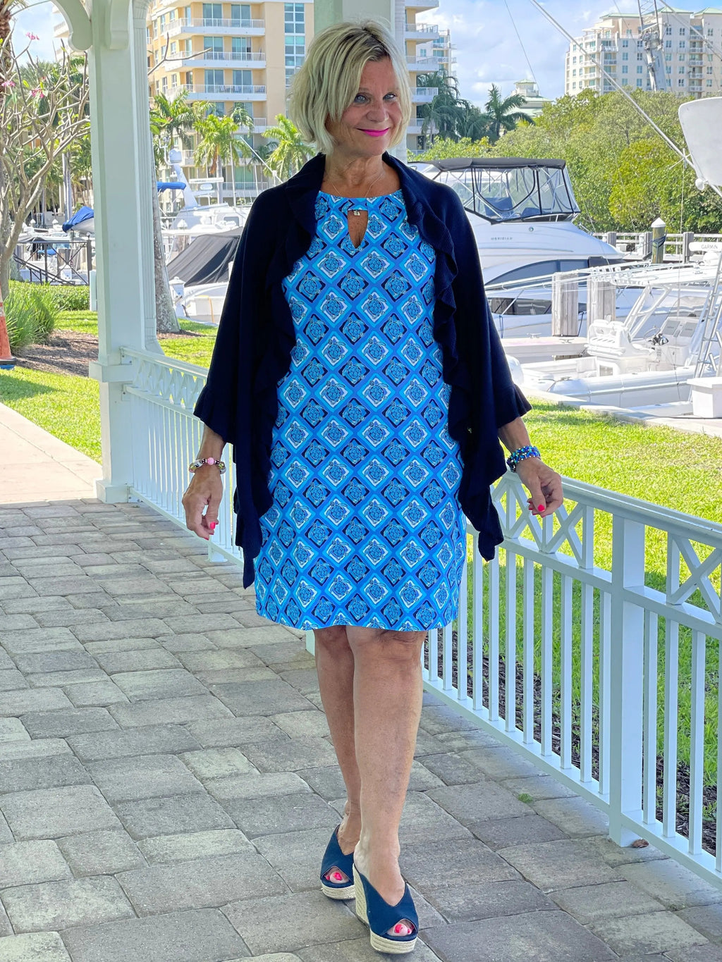 BAHAMA BLUE TURTLE KEYHOLE DRESS