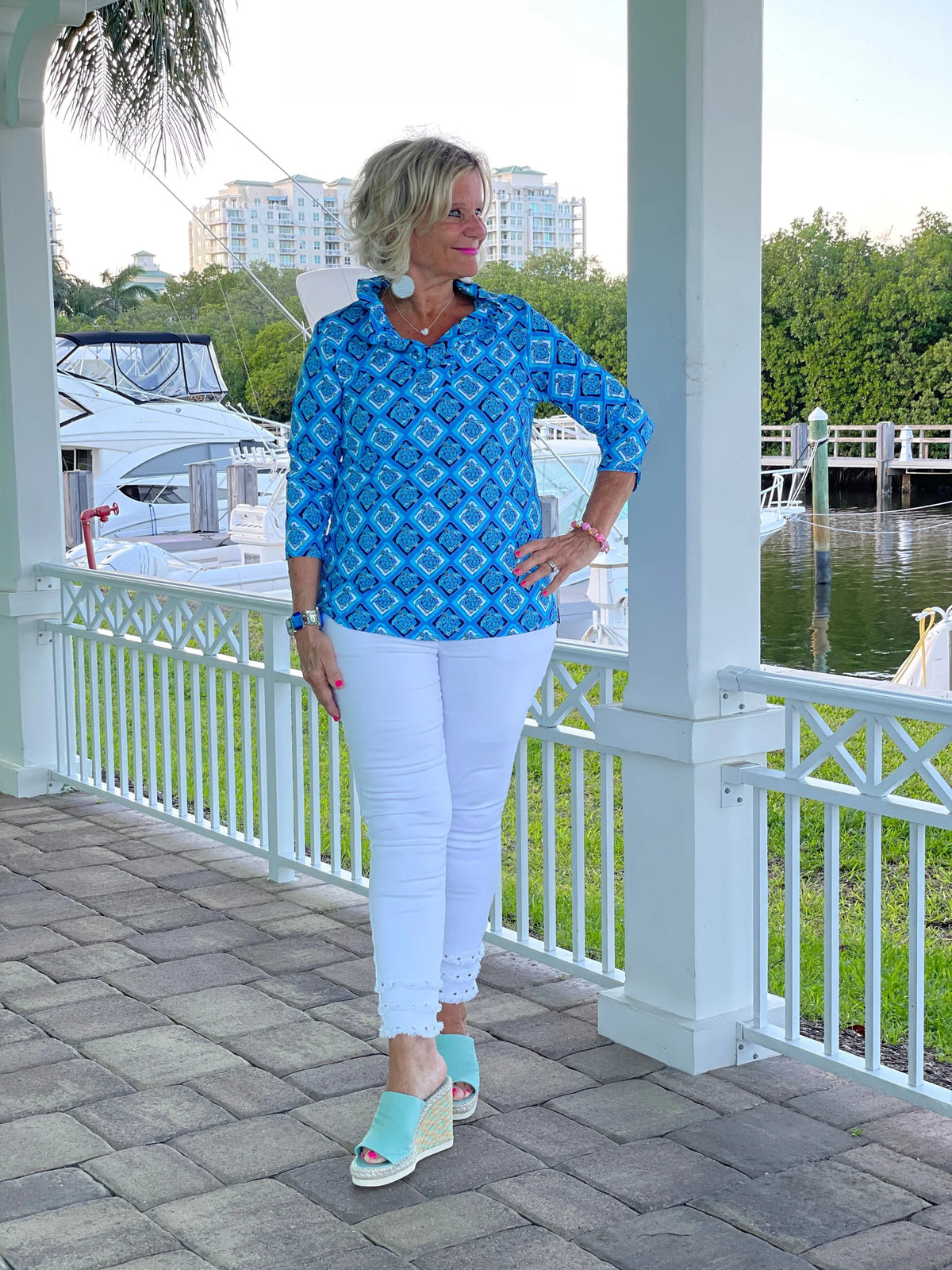 BAHAMA BLUE RUFFLE TOP