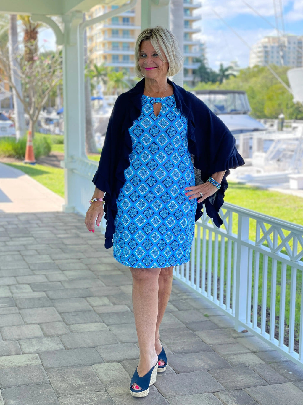 BAHAMA BLUE TURTLE KEYHOLE DRESS