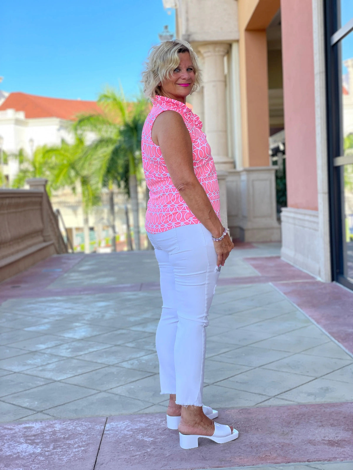 CANDY PINK SLEEVELESS RUFFLE