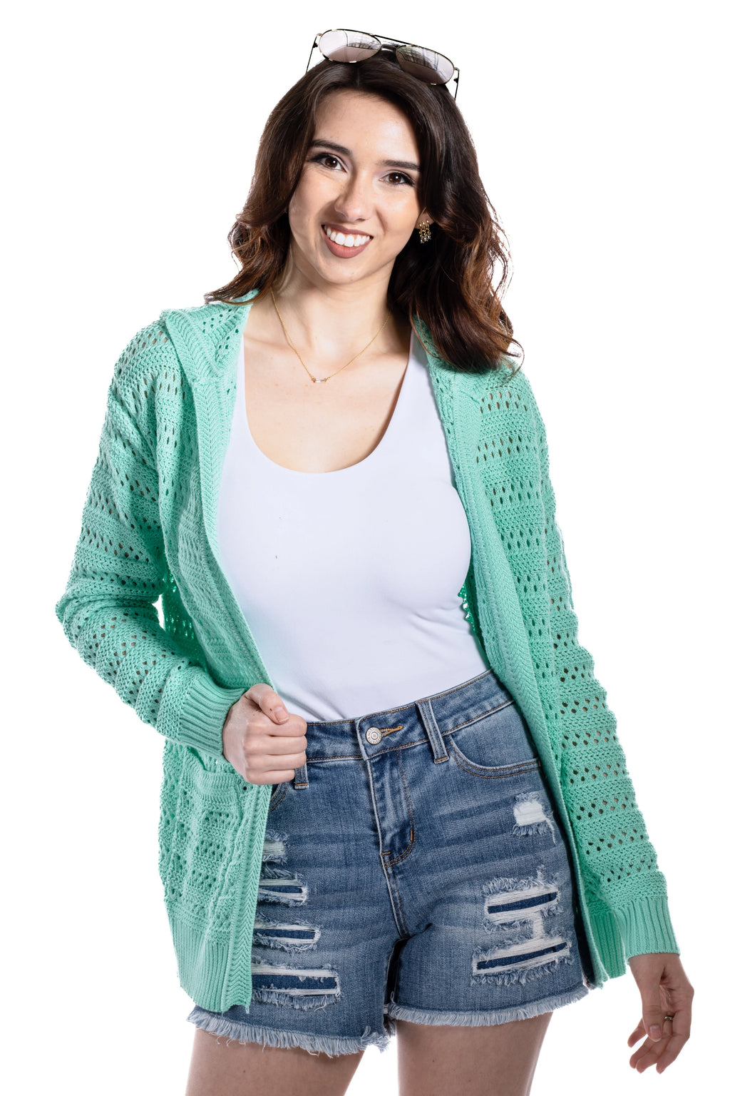 Women's Crochet Knit Sweater Hooded Cardigan