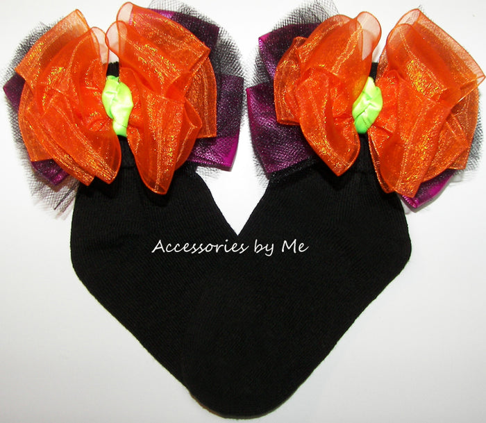 Orange Black Tulle Wild Berry Lime Tutu Bow Socks