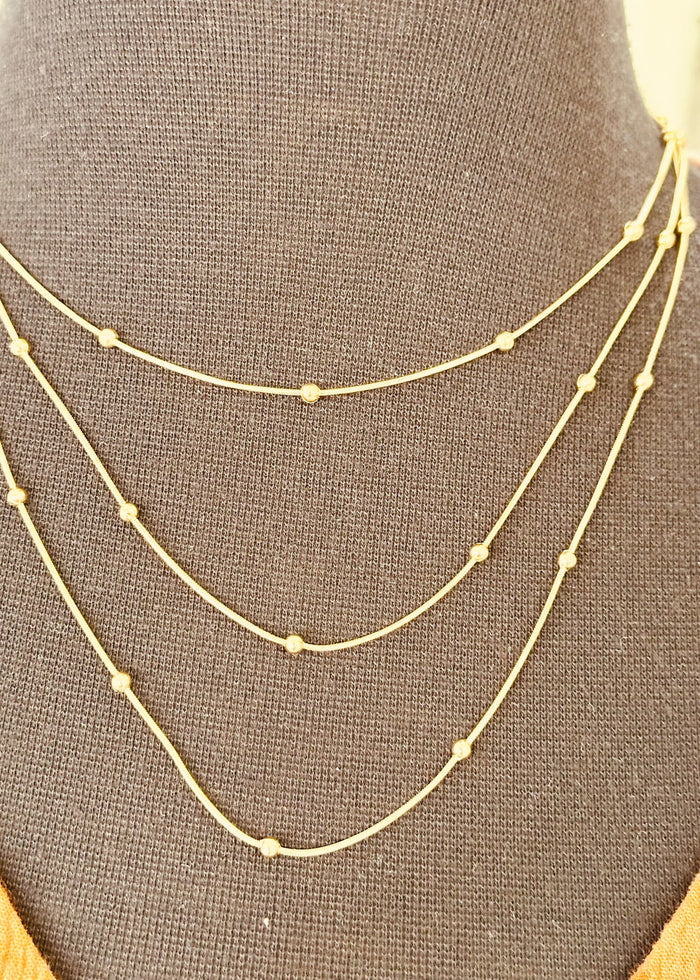 Necklace Triple Strand Gold Bead Decor Jazzy Pink Necklace
