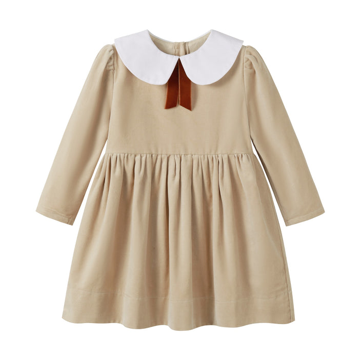 Nounelle Crushed Velour Tan Tie Dress