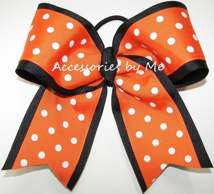 Orange White Polka Dots Black Big Cheer Bow