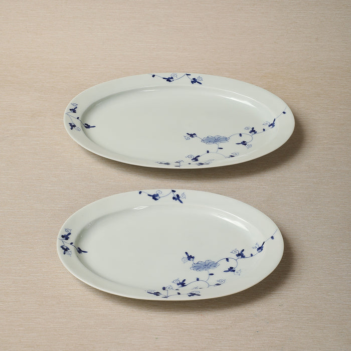 Oval blue floral dinner plates