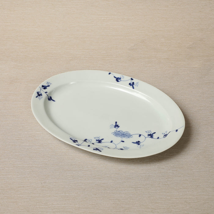 Oval blue floral dinner plates