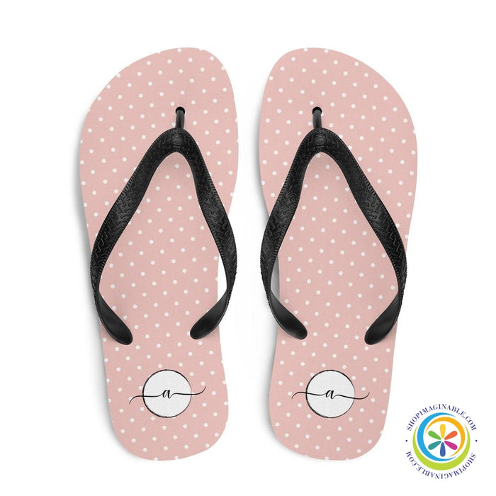 Pink Polka Dots Elegant Initialed Custom Personalized Flip-Flops-ShopImaginable.com