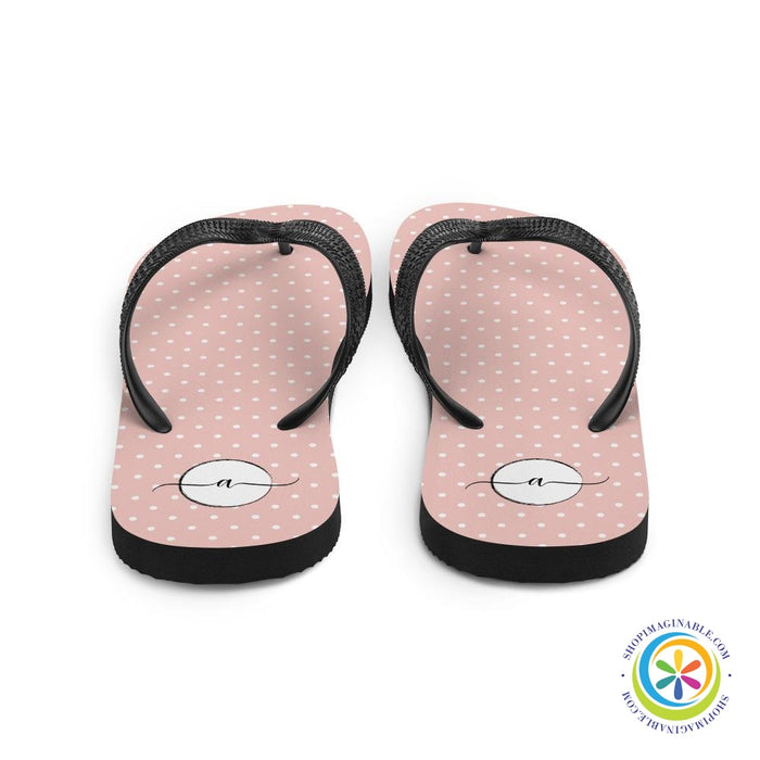 Pink Polka Dots Elegant Initialed Custom Personalized Flip-Flops-ShopImaginable.com