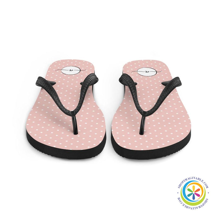 Pink Polka Dots Elegant Initialed Custom Personalized Flip-Flops-ShopImaginable.com