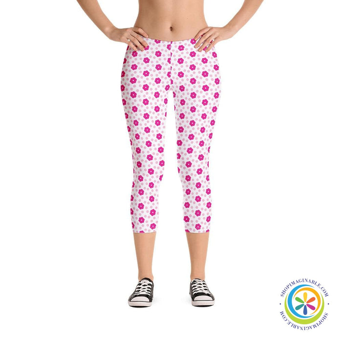 Pretty In Pink Flowers Capri Leggings-ShopImaginable.com