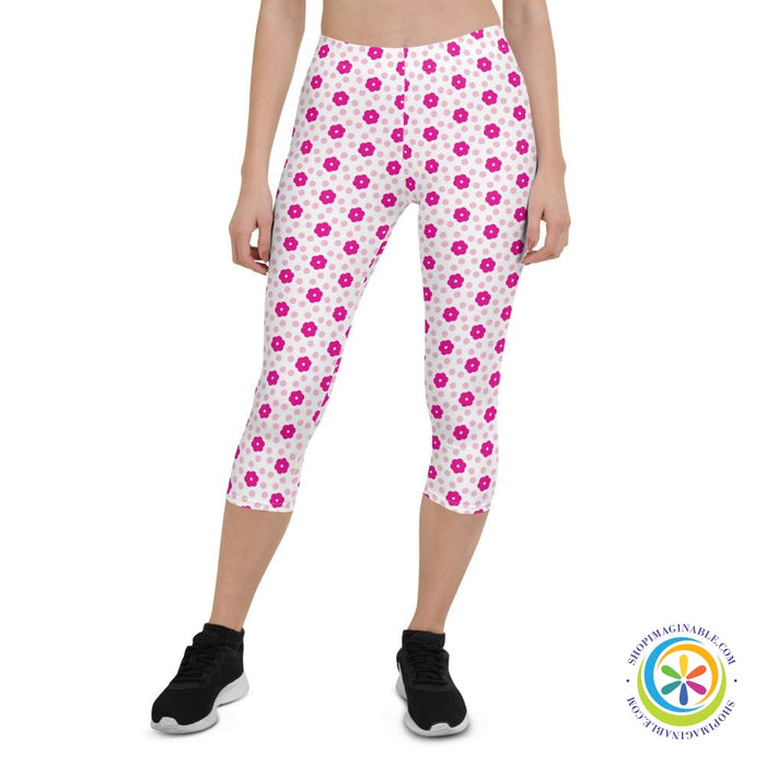 Pretty In Pink Flowers Capri Leggings-ShopImaginable.com