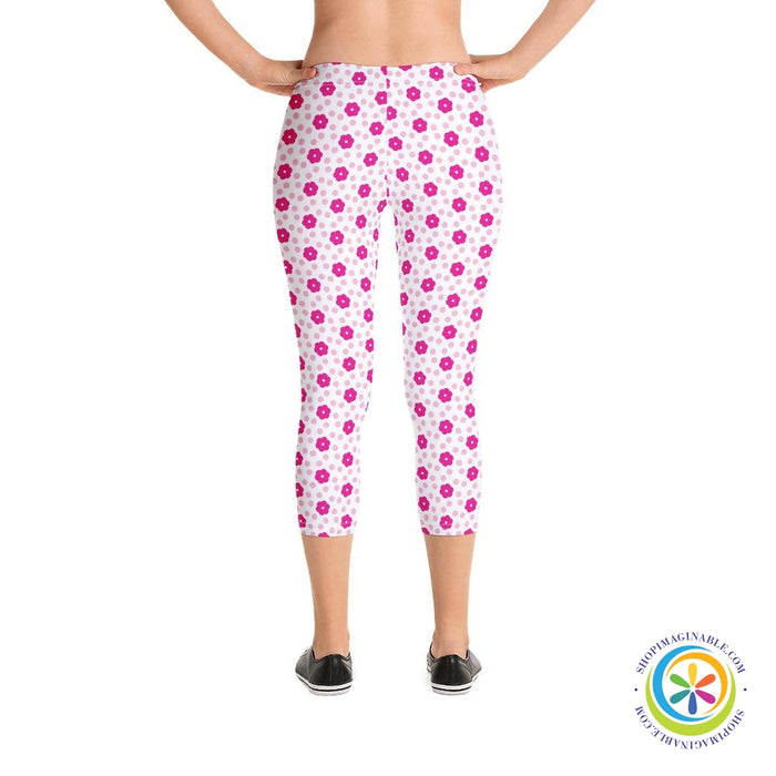 Pretty In Pink Flowers Capri Leggings-ShopImaginable.com