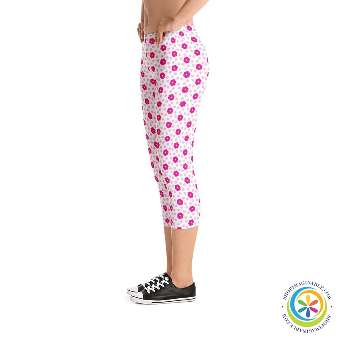 Pretty In Pink Flowers Capri Leggings-ShopImaginable.com