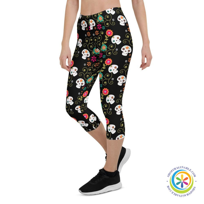 Pretty Skulls Capri Cropped Leggings-ShopImaginable.com