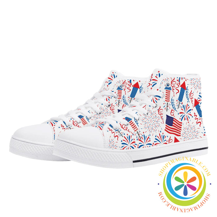 Red White & Usa! Ladies High Top Canvas Shoes Us12 (Eu44)