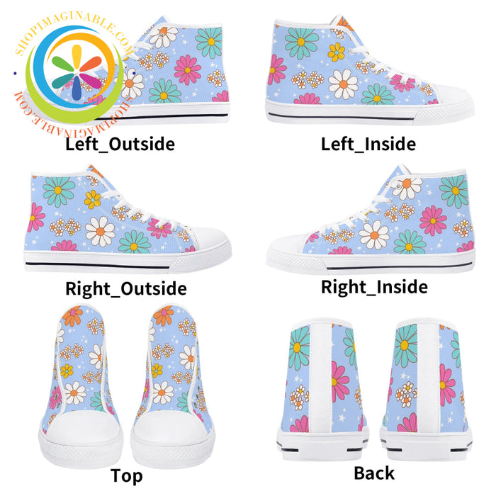 Retro 80S Floral Ladies High Top Canvas Shoes