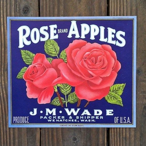 ROSE BRAND APPLES Fruit Crate Box Label 1940s