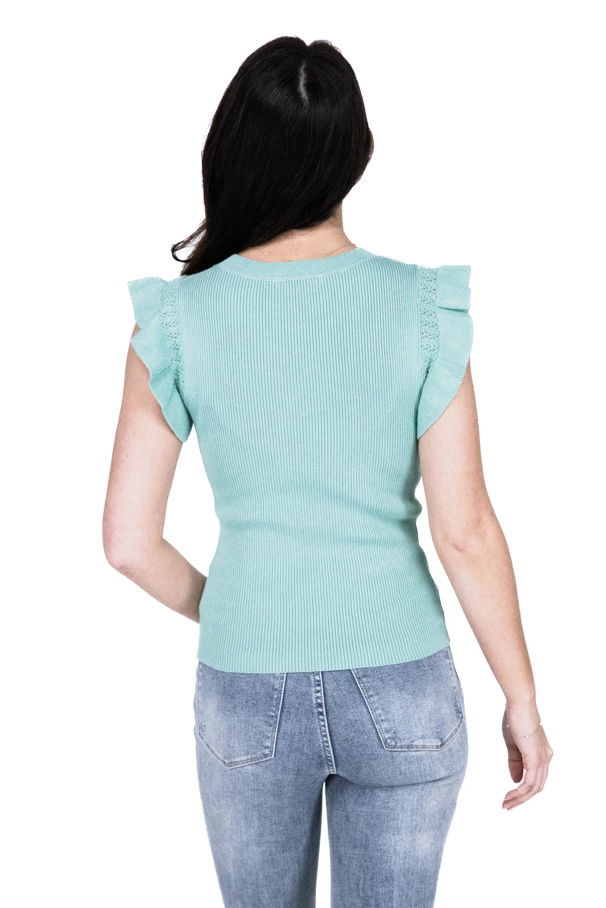 Women's Ruffled Short Sleeve Sweater