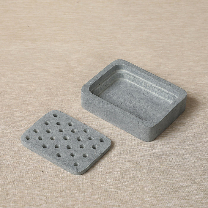 Small rectangular grey soapstone soapdish