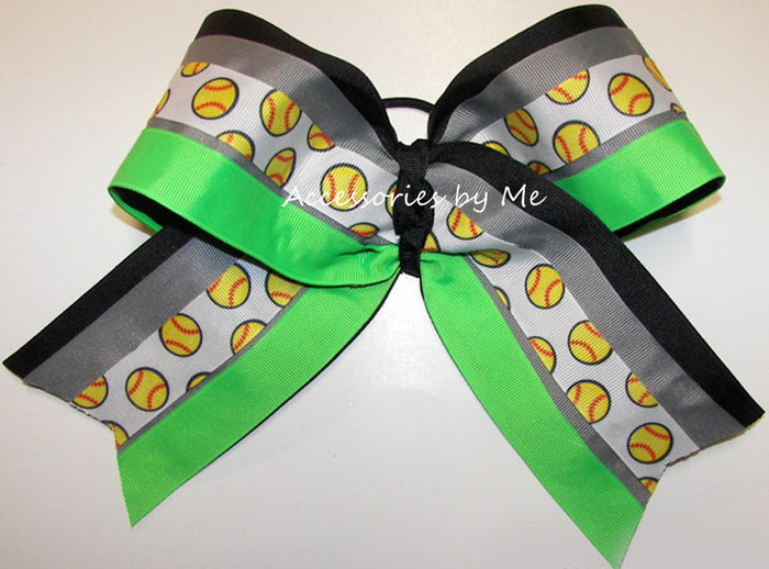 Softball Neon Green Gray Black Spirit Bow