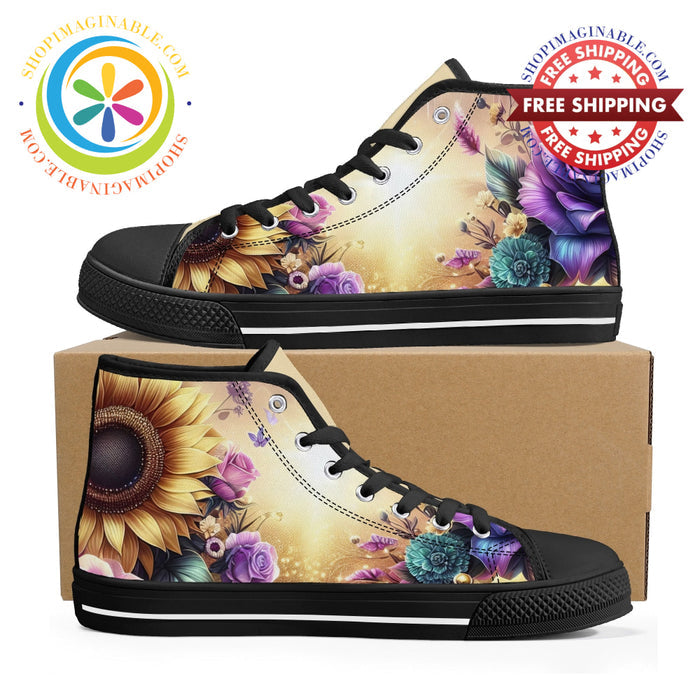 Sunflower Floral Ladies High Top Canvas Shoes Black / Us11.5 (Eu43)