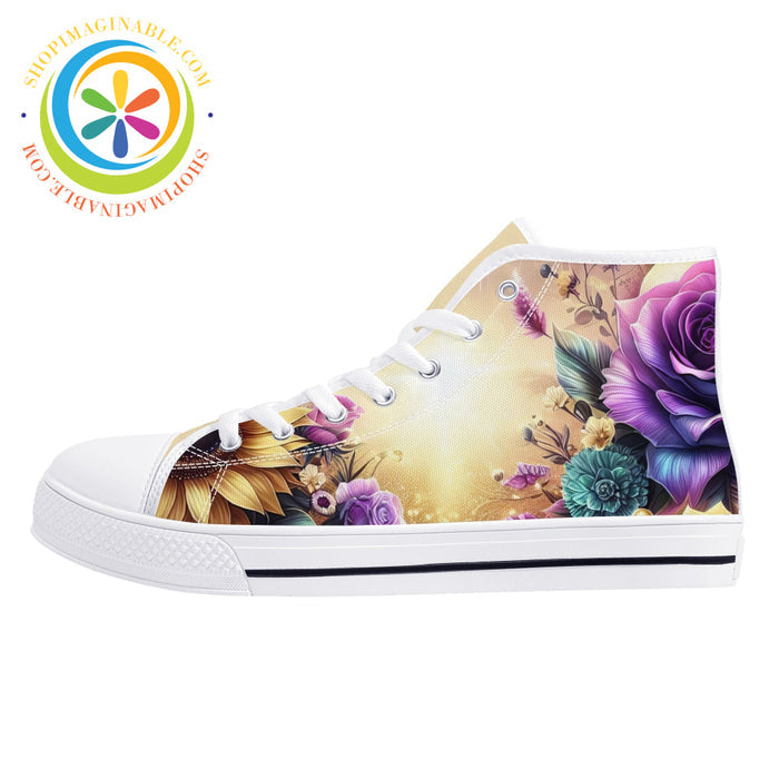 Sunflower Floral Ladies High Top Canvas Shoes White / Us12 (Eu44)