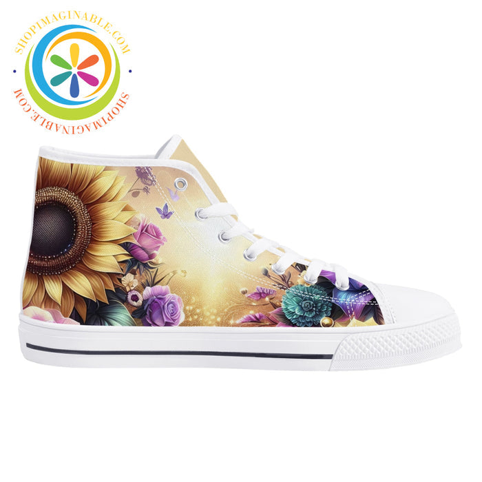 Sunflower Floral Ladies High Top Canvas Shoes