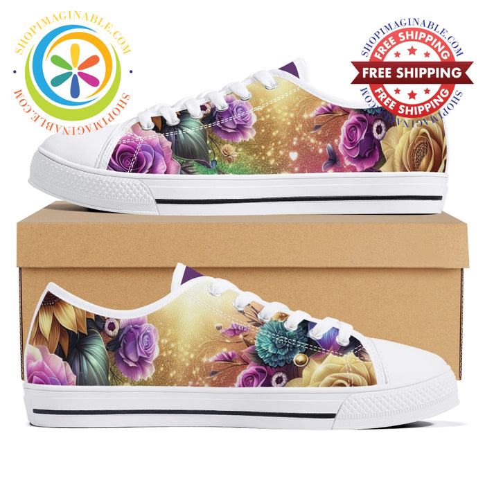 Sunflower Floral Ladies Low Top Shoes White / Us12 (Eu44)