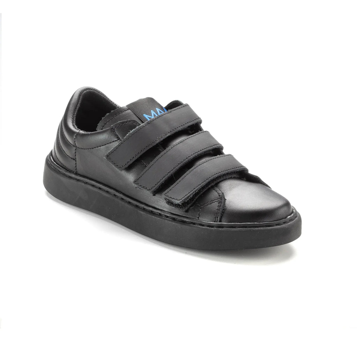 Sunny - Black Leather Boys Double Velcro Sneaker Shoe