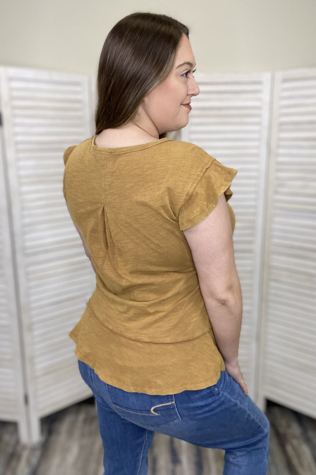 My Personality Women's Textured Ruffle Short Sleeve Top