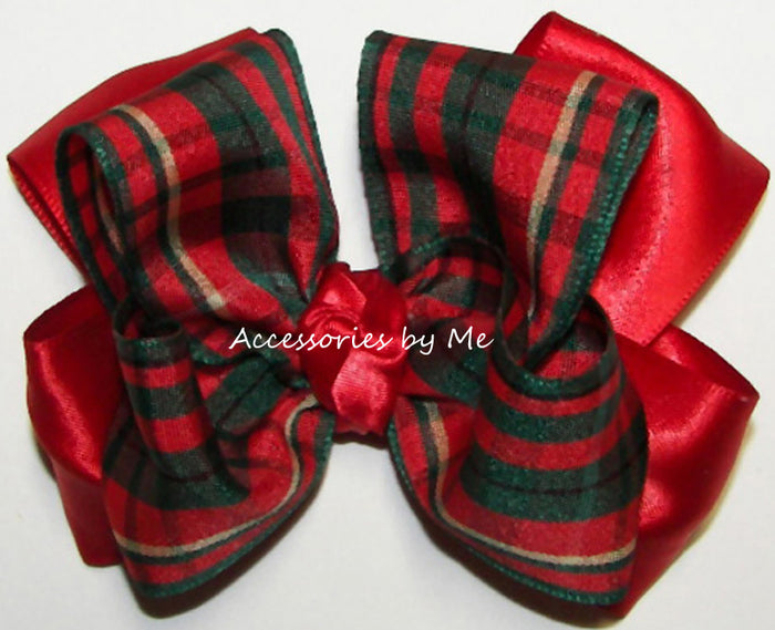 Tartan Plaid Red Green Gold Hair Bow