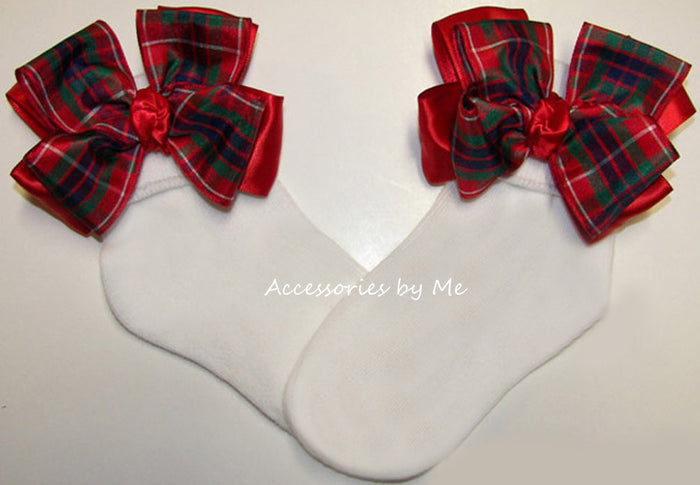 Frasier Plaid Red Tartan Bow Socks