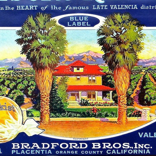 TESORO RANCHO SUNKIST Orange Crate Box Label 1930s